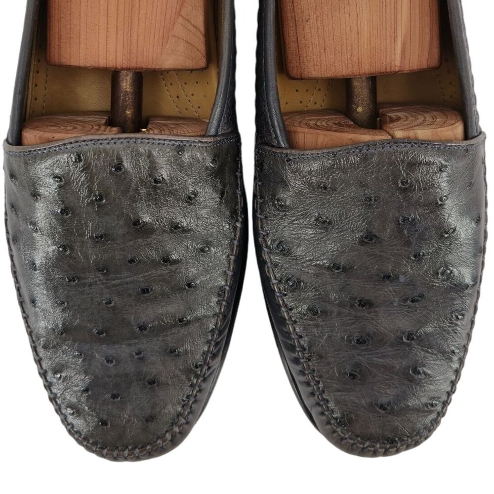 Avventura Exotic Gray Grey Ostrich Leather Dress Shoes Men Size 9.5M Moc Loafers - Picture 2 of 12